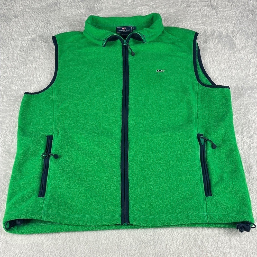 Vineyard Vines Fleece Vest Mens Small Green Full‎ Zip Whale Logo